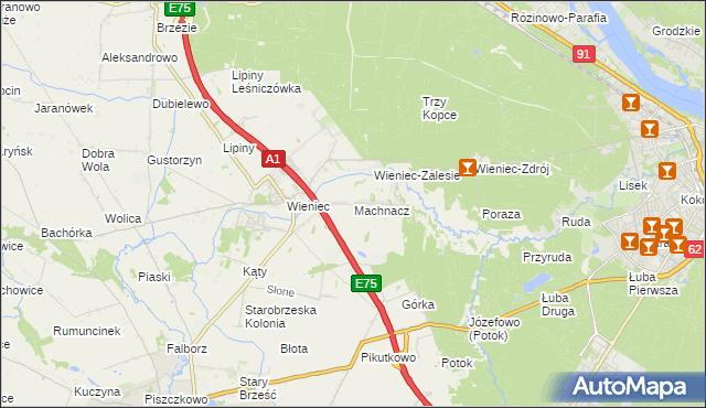 mapa Machnacz gmina Brześć Kujawski, Machnacz gmina Brześć Kujawski na mapie Targeo