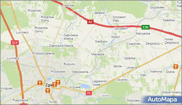 mapa Maciejów gmina Zgierz, Maciejów gmina Zgierz na mapie Targeo