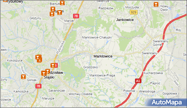 mapa Marklowice, Marklowice na mapie Targeo