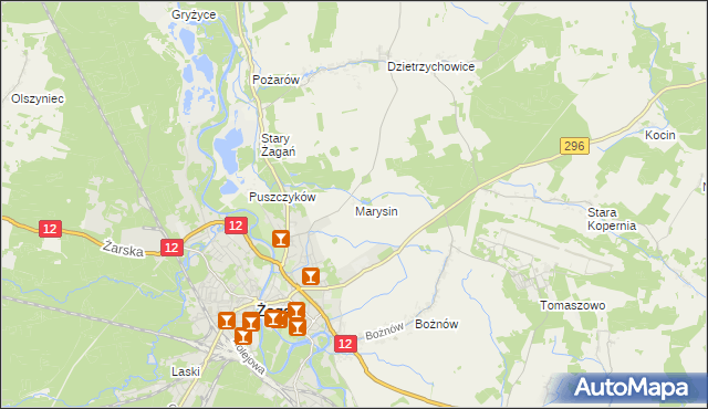 mapa Marysin gmina Żagań, Marysin gmina Żagań na mapie Targeo