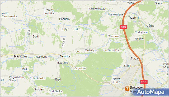 mapa Mazury gmina Raniżów, Mazury gmina Raniżów na mapie Targeo