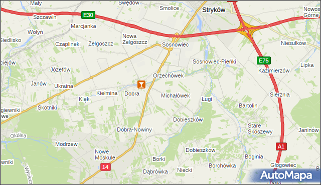mapa Michałówek gmina Stryków, Michałówek gmina Stryków na mapie Targeo