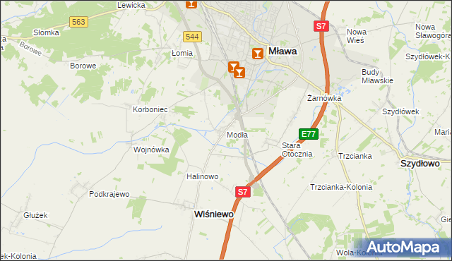 mapa Modła gmina Wiśniewo, Modła gmina Wiśniewo na mapie Targeo