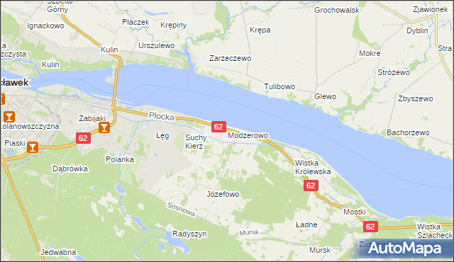 mapa Modzerowo gmina Włocławek, Modzerowo gmina Włocławek na mapie Targeo
