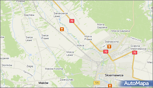 mapa Mokra gmina Skierniewice, Mokra gmina Skierniewice na mapie Targeo