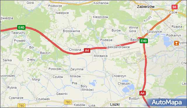 mapa Morawica gmina Liszki, Morawica gmina Liszki na mapie Targeo
