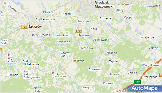 mapa Mościska gmina Grodzisk Mazowiecki, Mościska gmina Grodzisk Mazowiecki na mapie Targeo