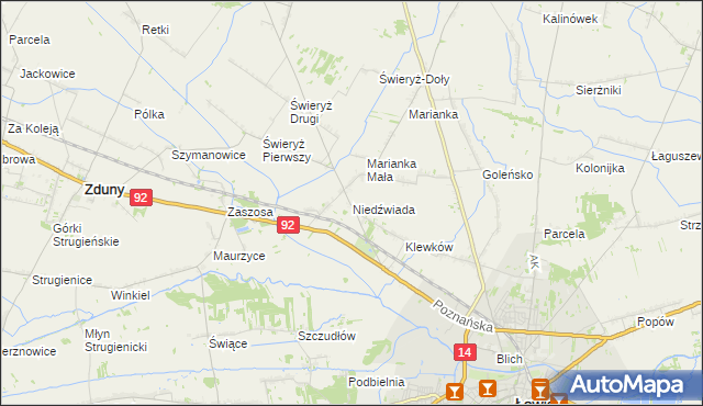 mapa Niedźwiada gmina Łowicz, Niedźwiada gmina Łowicz na mapie Targeo