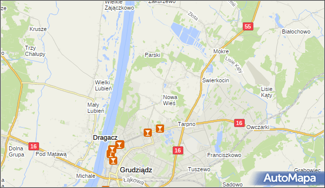 mapa Nowa Wieś gmina Grudziądz, Nowa Wieś gmina Grudziądz na mapie Targeo
