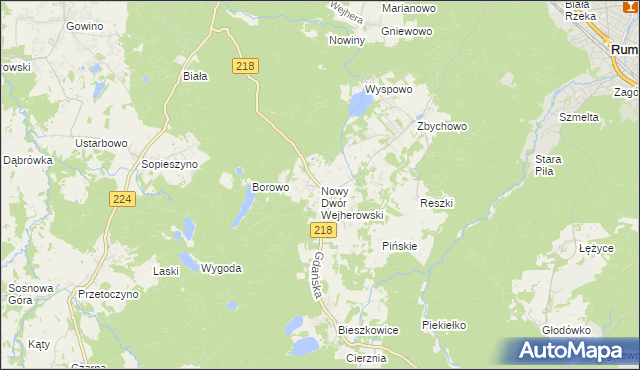 mapa Nowy Dwór Wejherowski, Nowy Dwór Wejherowski na mapie Targeo