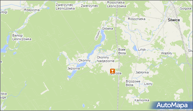 mapa Okoniny Nadjeziorne, Okoniny Nadjeziorne na mapie Targeo