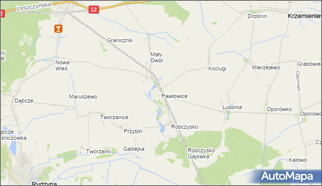 mapa Pawłowice gmina Krzemieniewo, Pawłowice gmina Krzemieniewo na mapie Targeo