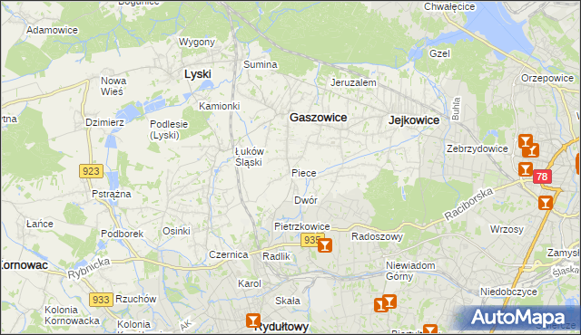 mapa Piece gmina Gaszowice, Piece gmina Gaszowice na mapie Targeo