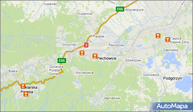 mapa Piechowice powiat jeleniogórski, Piechowice powiat jeleniogórski na mapie Targeo