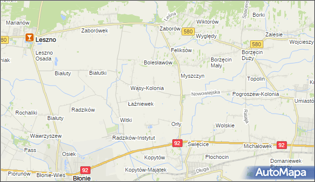 mapa Pilaszków gmina Ożarów Mazowiecki, Pilaszków gmina Ożarów Mazowiecki na mapie Targeo