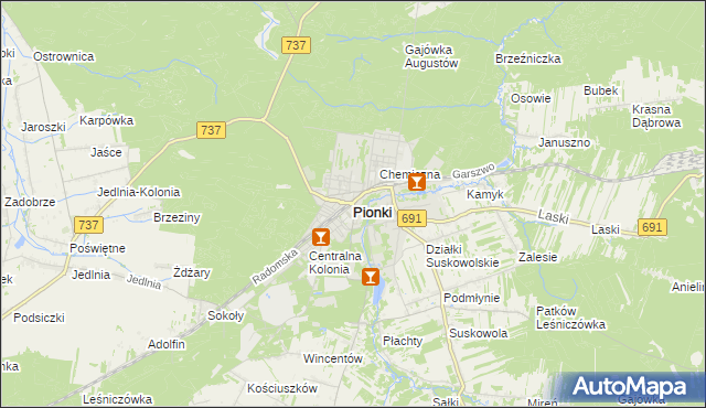 mapa Pionki, Pionki na mapie Targeo