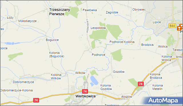 mapa Podhorce gmina Werbkowice, Podhorce gmina Werbkowice na mapie Targeo