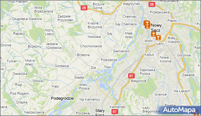 mapa Podrzecze gmina Podegrodzie, Podrzecze gmina Podegrodzie na mapie Targeo