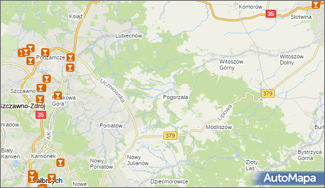 mapa Pogorzała gmina Świdnica, Pogorzała gmina Świdnica na mapie Targeo