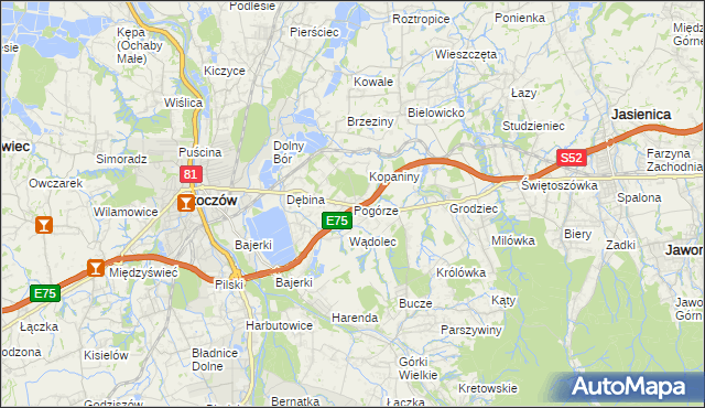 mapa Pogórze gmina Skoczów, Pogórze gmina Skoczów na mapie Targeo