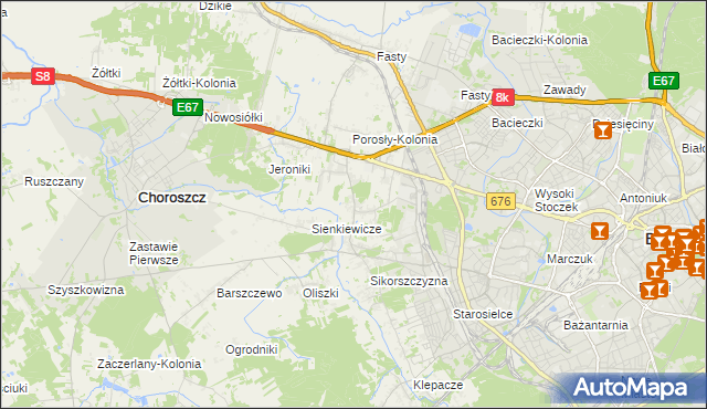 mapa Porosły, Porosły na mapie Targeo