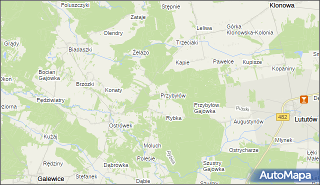 mapa Przybyłów gmina Galewice, Przybyłów gmina Galewice na mapie Targeo