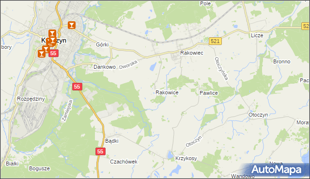 mapa Rakowice gmina Kwidzyn, Rakowice gmina Kwidzyn na mapie Targeo