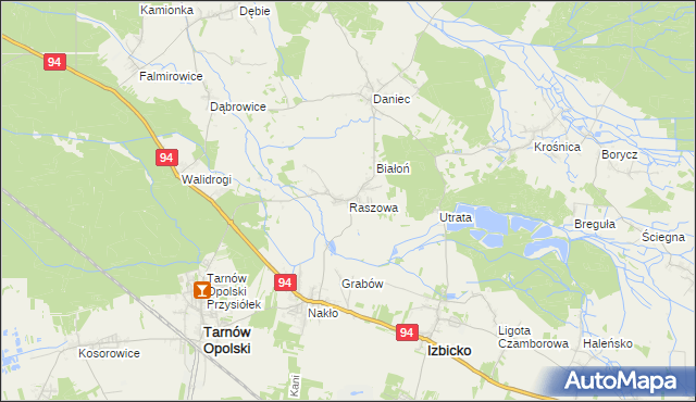 mapa Raszowa gmina Tarnów Opolski, Raszowa gmina Tarnów Opolski na mapie Targeo