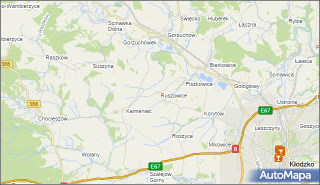 mapa Ruszowice gmina Kłodzko, Ruszowice gmina Kłodzko na mapie Targeo