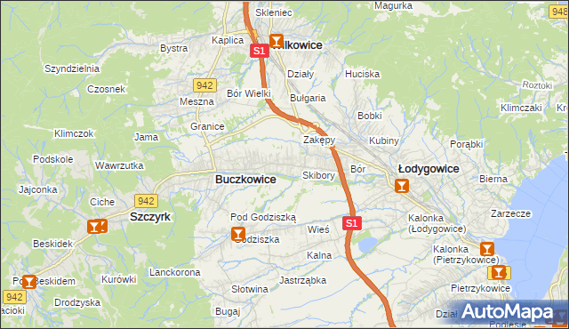 mapa Rybarzowice, Rybarzowice na mapie Targeo