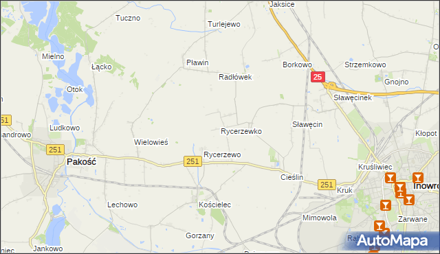 mapa Rycerzewko gmina Pakość, Rycerzewko gmina Pakość na mapie Targeo