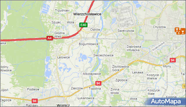 mapa Sieciechowice gmina Wierzchosławice, Sieciechowice gmina Wierzchosławice na mapie Targeo