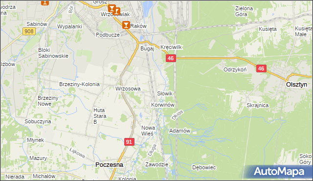 mapa Słowik gmina Poczesna, Słowik gmina Poczesna na mapie Targeo