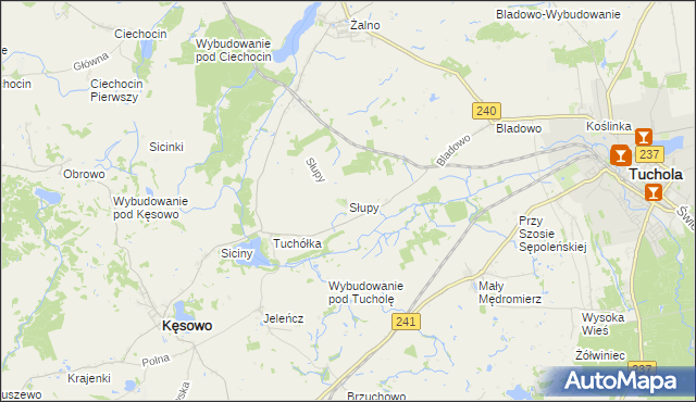 mapa Słupy gmina Tuchola, Słupy gmina Tuchola na mapie Targeo