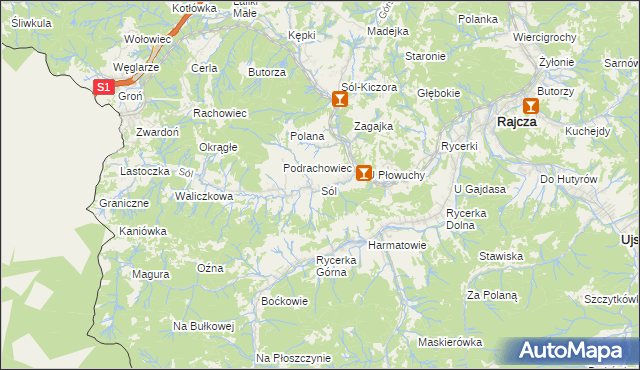 mapa Sól gmina Rajcza, Sól gmina Rajcza na mapie Targeo