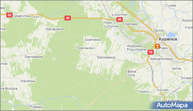 mapa Stanisławice gmina Kozienice, Stanisławice gmina Kozienice na mapie Targeo