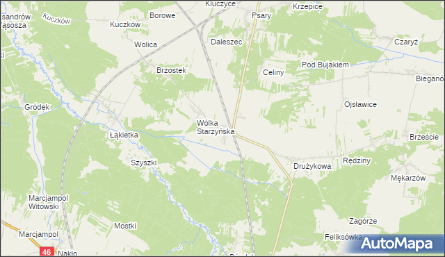 mapa Starzyny gmina Szczekociny, Starzyny gmina Szczekociny na mapie Targeo