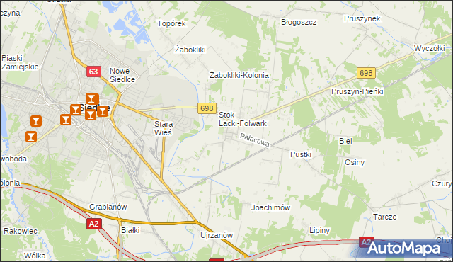 mapa Stok Lacki, Stok Lacki na mapie Targeo