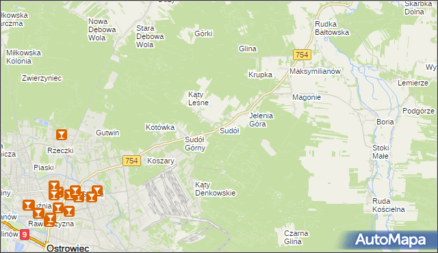 mapa Sudół gmina Bodzechów, Sudół gmina Bodzechów na mapie Targeo