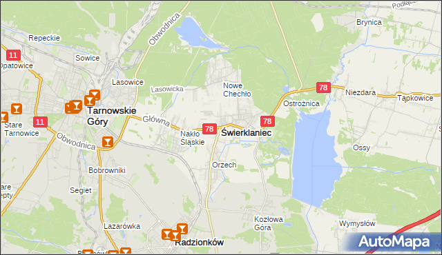 mapa Świerklaniec, Świerklaniec na mapie Targeo