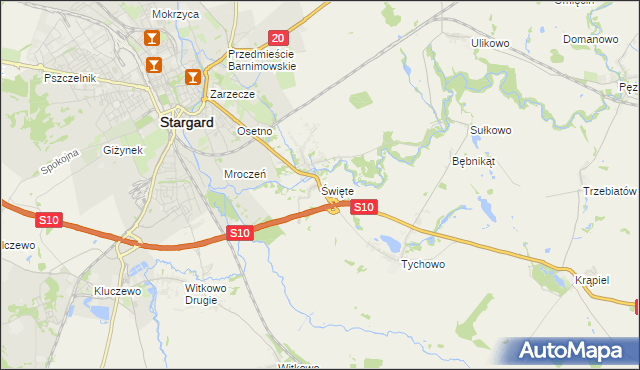 mapa Święte gmina Stargard, Święte gmina Stargard na mapie Targeo