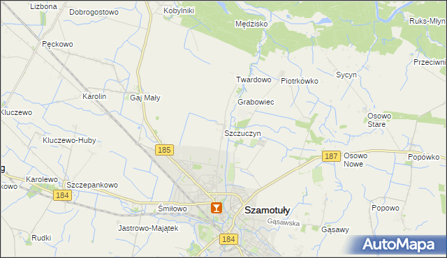 mapa Szczuczyn gmina Szamotuły, Szczuczyn gmina Szamotuły na mapie Targeo