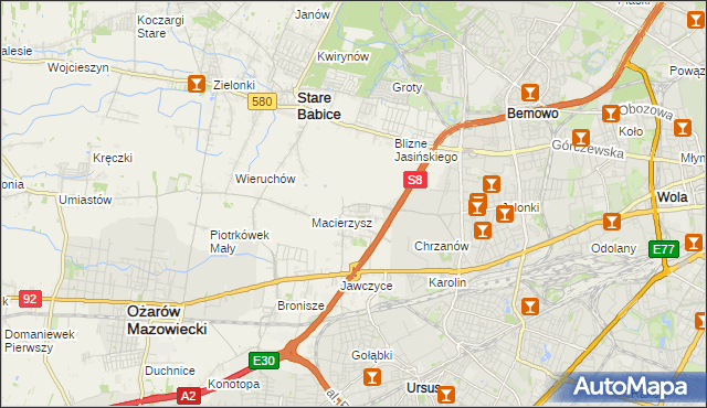mapa Szeligi gmina Ożarów Mazowiecki, Szeligi gmina Ożarów Mazowiecki na mapie Targeo