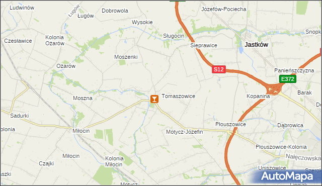 mapa Tomaszowice gmina Jastków, Tomaszowice gmina Jastków na mapie Targeo