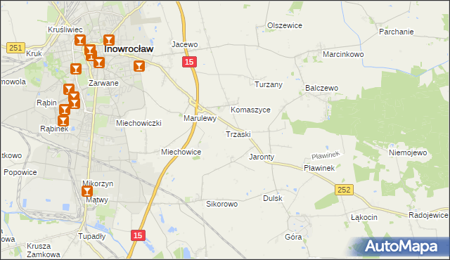 mapa Trzaski gmina Inowrocław, Trzaski gmina Inowrocław na mapie Targeo