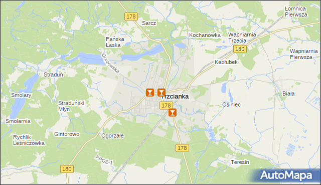 mapa Trzcianka powiat czarnkowsko-trzcianecki, Trzcianka powiat czarnkowsko-trzcianecki na mapie Targeo