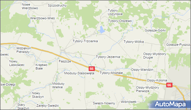 mapa Tybory-Jeziernia, Tybory-Jeziernia na mapie Targeo