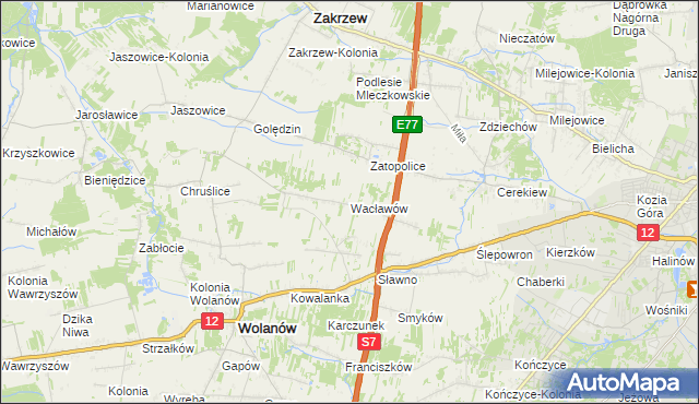 mapa Wacławów gmina Wolanów, Wacławów gmina Wolanów na mapie Targeo