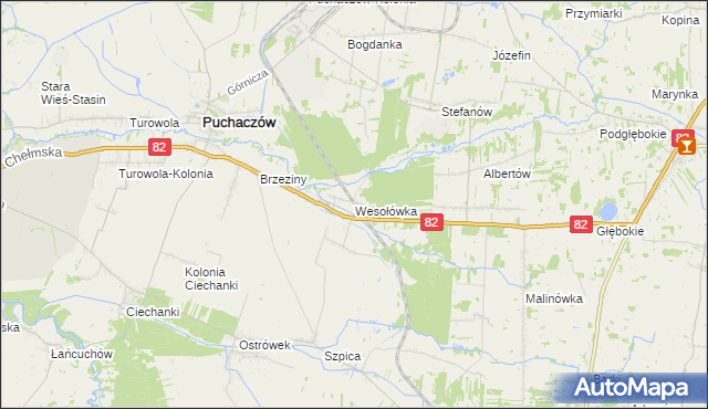 mapa Wesołówka gmina Puchaczów, Wesołówka gmina Puchaczów na mapie Targeo