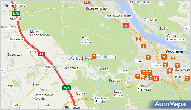 mapa Wieniec-Zdrój, Wieniec-Zdrój na mapie Targeo